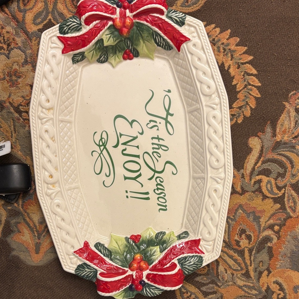 Fitz and Floyd Holiday Platter with Red and Green Accents